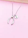 Silver or Gold Wishbone Charm Necklace Luck Gift Ideas Personalized Customized Monogram Made to Order Jewelry, N574