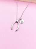 Silver or Gold Wishbone Charm Necklace Luck Gift Ideas Personalized Customized Monogram Made to Order Jewelry, N574