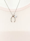 Wishbone Charm Necklace, Initial Monogram, Personalized Jewelry