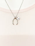 Wishbone Charm Necklace, Initial Monogram, Personalized Jewelry