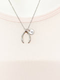 Silver or Gold Wishbone Charm Necklace Luck Gift Ideas Personalized Customized Monogram Made to Order Jewelry, N574