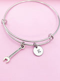Spanner Wrench Initial Bangle Bracelet, Personalized Jewelry