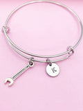 Silver Spanner Wrench Tools Charm Bracelet Gifts Ideas Personalized Customized Monogram Made to Order Jewelry, N5481