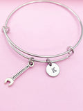 Spanner Wrench Initial Bangle Bracelet, Personalized Jewelry