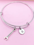 Spanner Wrench Initial Bangle Bracelet, Personalized Jewelry
