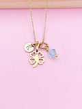 Gold Clover Initial Necklace, Personalized Charm, Birthstone Jewelry