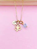 Gold Clover Initial Necklace, Personalized Charm, Birthstone Jewelry