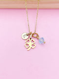 Gold Clover Initial Necklace, Personalized Charm, Birthstone Jewelry
