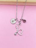 Silver Stethoscope Charm Necklace Medical School Student Gifts Ideas Personalized Customized Made to Order Jewelry, BN1002
