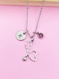 Silver Stethoscope Charm Necklace Medical School Student Gifts Ideas Personalized Customized Made to Order Jewelry, BN1002