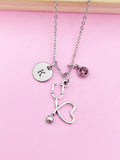 Silver Stethoscope Charm Necklace Medical School Student Gifts Ideas Personalized Customized Made to Order Jewelry, BN1002