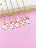 Gold Pink Magnolia Initial Necklace, Personalized Flower Charm