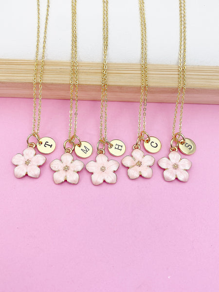 Gold Pink Magnolias Flower Charm Necklace, Best Birthday Christmas Unique Gifts for Sister Friend Girl Teen Daughter Mom Aunt Cousin  N1956