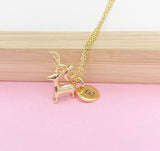 Gold Reindeer Necklace, Personalized Initial Charm, New Beginning Gift