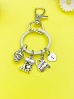 Silver Mixer Measuring Cup Cupcake Charm Keychain Baker Bakery Shop Gifts Idea Personalized Made to Order Jewelry, AN1768