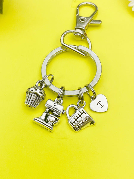 Silver Mixer Measuring Cup Cupcake Charm Keychain Baker Bakery Shop Gifts Idea Personalized Made to Order Jewelry, AN1768