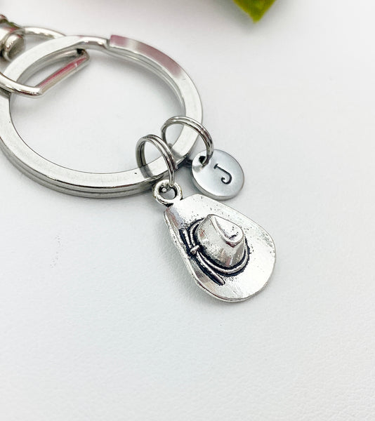 Silver Cowboy Hat Charm Keychain Farmer Gifts Idea, Personalized Made to Order Jewelry, AN4807