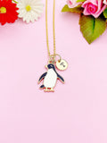 Gold Penguin Initial Necklace, Wildlife Gift, Personalized Jewelry