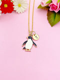 Gold Penguin Initial Necklace, Wildlife Gift, Personalized Jewelry, N4342