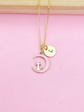 Gold Cat on Pink Moon Necklace, Initial Charm, Pet Gift