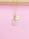 Gold Cat Charm Necklace, Pink Cat Sit on the Crescent Moon Charm Necklace, Pink Cat Charm, Crescent Half Moon Charm, Pet Gift, N257