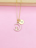 Gold Cat Charm Necklace, Pink Cat Sit on the Crescent Moon Charm Necklace, Pink Cat Charm, Crescent Half Moon Charm, Pet Gift, N257