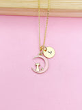 Gold Cat on Pink Moon Necklace, Initial Charm, Pet Gift