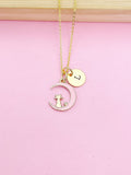 Gold Cat Charm Necklace, Pink Cat Sit on the Crescent Moon Charm Necklace, Pink Cat Charm, Crescent Half Moon Charm, Pet Gift, N257