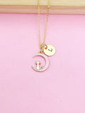 Gold Cat on Pink Moon Necklace, Initial Charm, Pet Gift