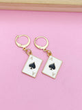 Gold Black Ace of Spades Earrings, Poker Card Dangle or Buggies Hoop Earrings, N3214