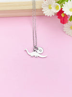 Silver Dinosaur Charm Necklace Paleontologists Paleontology Student Gift Idea Personalized Customized Jewelry N5229