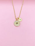 Gold Evil Eye Necklace, Initial Charm, Personalized Jewelry