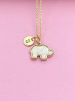 Gold Elephant Charm Necklace Good Luck Gift Idea Personalized Customized Monogram Made to Order Jewelry, N1446