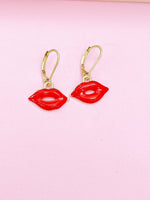 Gold Red Lip Earrings Spring Birthday Mother's Day Gifts Ideas Personalized Customized Made to Order, N3295