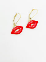 Gold Red Lip Earrings Spring Birthday Mother's Day Gifts Ideas Personalized Customized Made to Order, N3295