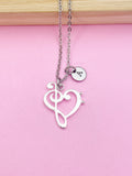 Bass Clef Music Note Necklace, Initial Charm, Music Teacher Gift