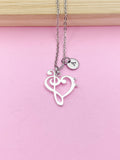 Bass Clef Music Note Necklace, Initial Charm, Music Teacher Gift
