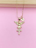 Gold Holy Spirit Dove Cross Necklace Christmas Gift Ideas Personalized Customized Made to Order Jewelry, AN4815