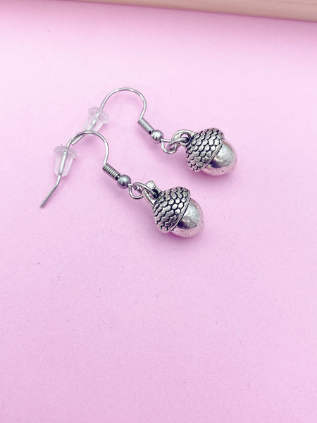 Silver Acorn Charm Earrings Bridesmaid Gifts Ideas Personalized Customized Made to Order Jewelry, N2574
