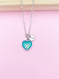 Silver Mermaid Scale Heart Necklace, Initial Charm, Personalized Jewelry