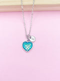 Silver Mermaid Scale Heart Necklace, Initial Charm, Personalized Jewelry