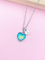 Silver Mermaid Scale Heart Charm Necklace Fairytale Fantasy Girl Gift Idea Personalized Customized Jewelry, N201