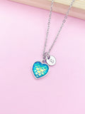 Silver Mermaid Scale Heart Necklace, Initial Charm, Personalized Jewelry