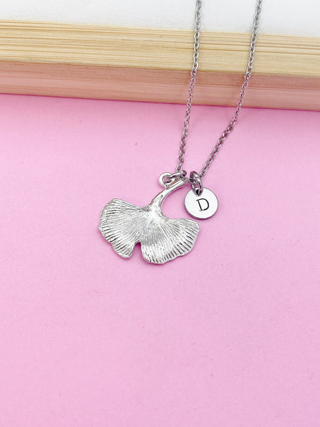 Silver Ginkgo Leaf Charm Necklace Nature Forest Gift Ideas Personalized Customized Jewelry, N1943