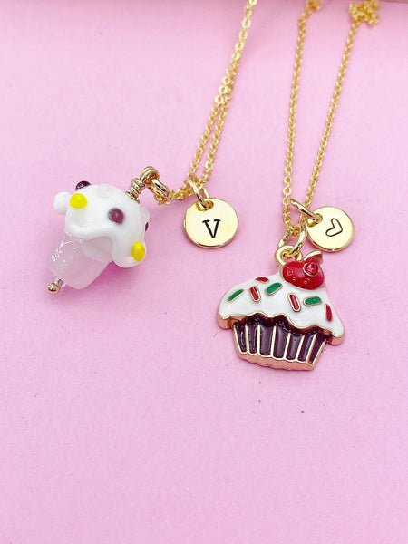 Gold Cupcake Charm Necklace Baker Bakery Shop Gift Ideas Personalized Customized Jewelry, N4341W