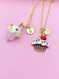 Gold Cupcake Charm Necklace Baker Bakery Shop Gift Ideas Personalized Customized Jewelry, N4341W