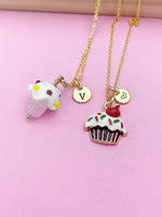 Gold Cupcake Charm Necklace Baker Bakery Shop Gift Ideas Personalized Customized Jewelry, N4341W