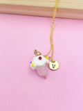 Gold Cupcake Necklace, Handmade Lampwork Pink Cupcake Charm, Personized Initial Necklace, N5154