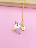 Gold Cupcake Necklace, Handmade Lampwork Pink Cupcake Charm, Personized Initial Necklace, N5154