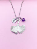 Silver Gingko Leaf Charm Necklace Nature Forest Gift Ideas Personalized Customized Jewelry, AN1943